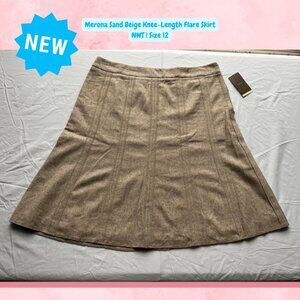 NWT Merona Sand Beige Knee-Length Flare Skirt | Size 12 Business Office